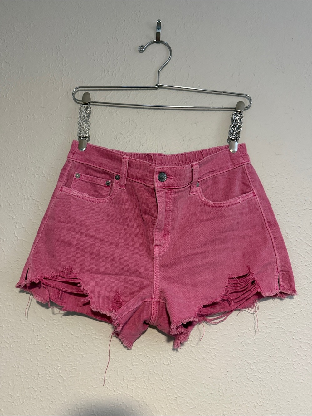 Pink Distressed Denim Shorts - Women